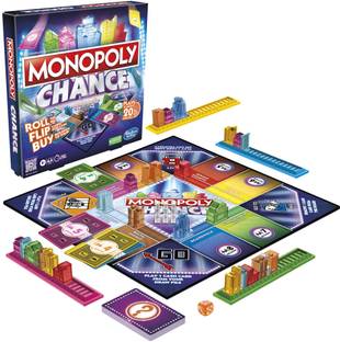 Monopoly Chance Board Game, Fast-Paced Family Game for 2-4 Players Money & Assets Board Game