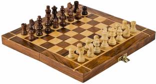 ADA Handicraft Professional Travel-Friendly Natural Wood Folding Chess Set with 32 Pieces Strategy & War Board Game
