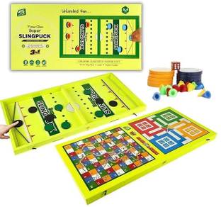 Fast Rush Fast Sling Puck Board Game - 3 in 1 Board Games Combo Ludo Board Game Air Hockey Board Game
