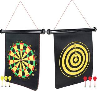 AZEENA Magnetic Double Side Foldable 17 Inches Dart Board Game with 4 Non Pointed Darts Dart Board Game