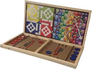 Dev Herbals 3 in 1 String Hockey Table Board with Ludo and Snakes Ladders Party & Fun Board Game