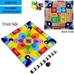 Aarvee 14" kids Colourful Carrom Board With Ludo - Indoor Game Sport with Coins Striker Carrom Board Game