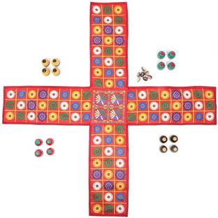 Muren Indian Game Chausar Chopad Chawpar Pashici Ludo - 12 Wooden Tokens, 7 Kawdi/Pasa Party & Fun Board Game