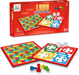 Webby Ludo with Snake and Ladders Double Sided Family Board Game for Kids and Adults Party & Fun Board Game