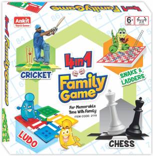 Ankit Toys & Games 4 in 1 Family Board Game Cricket Snake & Ladders Ludo & Chess Party & Fun Board Game