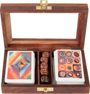 ORTUS Playing Cards Set of 2 in Handmade Storage Box Case Holder with 5 dice Party & Fun Board Game
