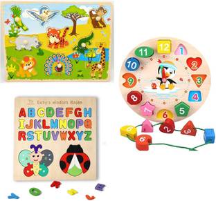 WUDLY 3-in-1 Wooden Educational Toy Set Educational Board Games
