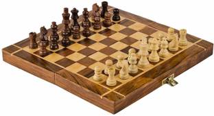 ADA Handicraft Professional Travel-Friendly Natural Wood Folding Chess Set with 32 Pieces Strategy & War Board Game