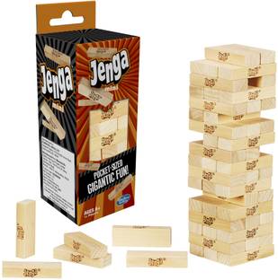HASBRO GAMING Jenga Mini Game, Hardwood Block Stacking Tower Game Strategy & War Board Game