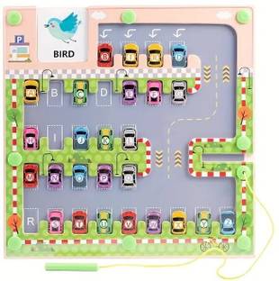Voroly Wooden Magnetic Maze Board Parking Theme Alphabet Educational Games Ages 3–5 Board Game Accessories