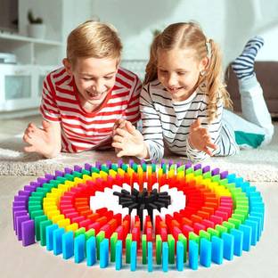 CountryLink 12 Color Wooden Dominos Blocks Set Game Educational Play Toy, Domino Racing Toy