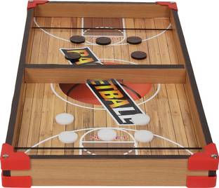 Krux Kids 3 in 1 Wooden BasketBall Court Print Pucket String Hockey Table Game Set Air Hockey Board Game