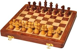 Palm Royal Handicrafts 12 x 12 inches Wooden chess board set with Chessmen & 2 Extra Queens,Sheesham Educational Board Games
