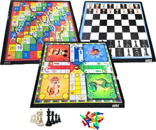 AOKO Multiple Games Set of 2 Ludo AND Chess + LUDO Snakes & Ladders Size 12x12 Inches Party & Fun Board Game