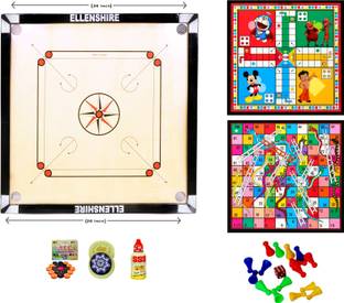 ELLENSHIRE 26X26 Inch Funky Medium Carrom Board With Free Ludo & Snakes Carrom Board Game