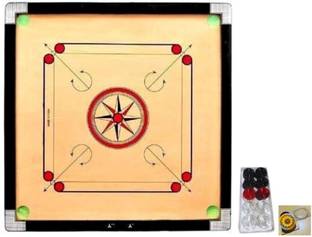 RJ Gallery Large 32 inches wooden with crystal coins, striker and powder 81 cm Carrom Board