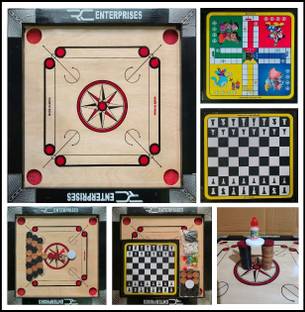 r c enterprises CARROM BOARD 20 Inch with Ludo&Chess, 24Pcs. Wooden Coins, Powder, Striker 50 cm Carrom Board