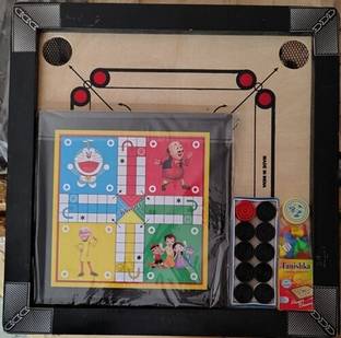 wWAR .20 inch carom. coins.and.striker with ludo Board/ 56 cm Carrom Board