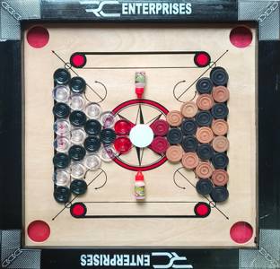 r c enterprises CARROM BOARD (Black) with 24Pcs. Wooden & Crystal Coins, 2Pcs. Powder, 1 Striker 50 cm Carrom Board