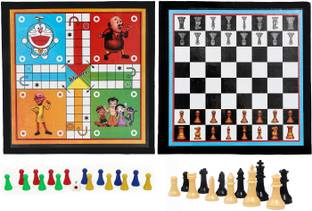 HK Sport & Toys 2in 1 Ludo & Chess Board (12*12 Inch) with Hollow Chess Pieces & Ludo Player 32 cm Chess Board
