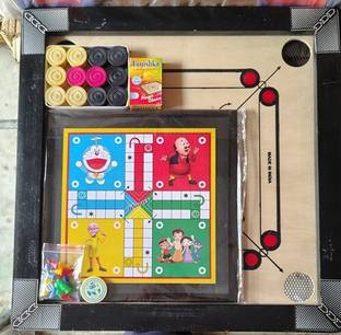 HouseOfCommon 20. inch carom.& coins. and.striker (black) Carrom .Board 56 cm Carrom Board