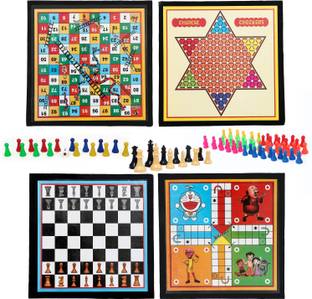 HK Sports 2 in 1 Wooden 12*12" Ludo & Snake Ladder | Checker & Chess | Ludo Token Chessmen | 32 cm Chess Board