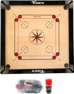 Trex Sports 26 inch Full Size with Gloss Finish, Coins Striker and Boric Powder 66.4 cm Carrom Board