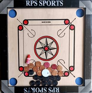 RPS Carrom Board 20x20 inches |24 pcs Wood Coins| Powder & Striker 20 cm Carrom Board