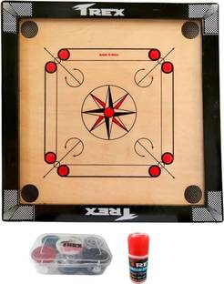 Trex Sports 20 Inches Heavy Wooden Gloss Finish with Coins, Powder & Stricker 50.8 cm Carrom Board
