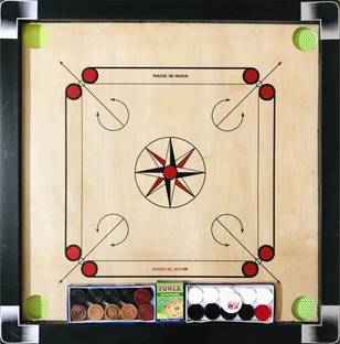 Sports Hustle for Kids 26 Inch Medium Size Glossy Finish, Coins, Strikers, Powder 41 cm Carrom Board