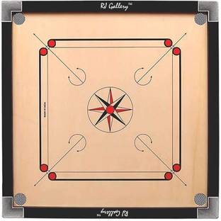 RJ Gallery Wooden 32 Inches Large Size with Crystal Coins, Striker and Powder 81 cm Carrom Board