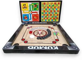 Kumud Carrom board 20 inch with ludo set, carrom pawan, carrom striker and powder 20 cm Carrom Board