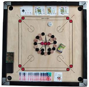wWAR Matte large Carrom Board with 52 Card ,Wooden Coins Striker (32 x 32 Inch) 80 cm Carrom Board