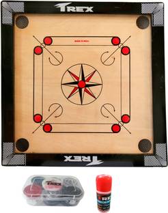 Trex Sports 20 Inches Heavy Wooden Gloss Finish with Coins, Powder & Stricker 50.8 cm Carrom Board