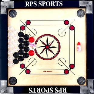 RPS sports with 24 Transparant Coins+Striker & Powder 4 cm Carrom Board