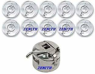 ZENITH 10 Plastic Transparent Bobbins + 1 Bobbin Case for Any Automatic Sewing Machines (Singer/Usha/Brother) Metal Bobbins