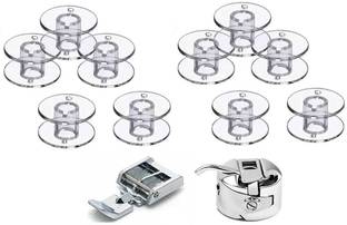 ZENITH Combo of Zipper Double Pressure Foot and 10 Plastic bobbins and Bobbin case Compatible with Domestic Automatic Front Loading Electric Sewing Machines Compatible with usha janome Singer Plastic, Metal Bobbins