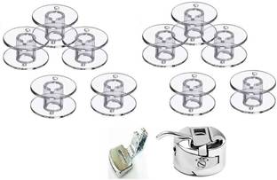 ZENITH Combo of Gathering Pressure Foot +10 Plastic Bobbins+Bobbin case Compatible with Domestic Automatic Front Loading Electric Sewing Machines Compatible with Usha Janome,Singer Plastic, Metal Bobbins
