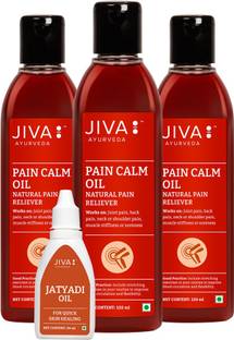 JIVA Pain Calm Oil - Quick Relief for Joints and Muscular Pain - 120 ml Each, Pack of 3 with Jatyadi Oil - 20 ml Liquid