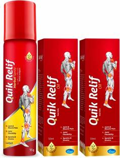 Quik Relif Herbal Oil (2 X 50ml) with Spray 55g Combo- Pack of 3 Liquid