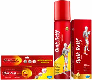 Quik Relif Herbal Oil 50ml & Spray 55g With Ointment 15g Combo- Pack of 3 Liquid