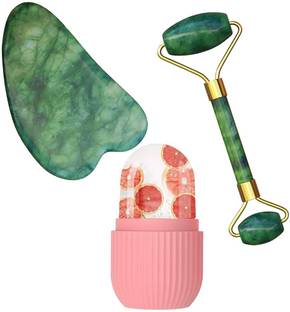 luckir Natural Roller Combo Pack of Jade Roller with Gua Sha Stone & Ice Roller