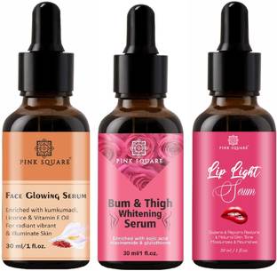 Pink Square 24K Gold Face, Neck and Back Whitening & Lip Light Serum (Each,30ml) Combo of 3