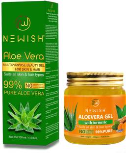 NEWISH Pure Natural Aloevera Gel And Turmeric Aloe Vera Gel Combo For Hair And Face Massage Gel