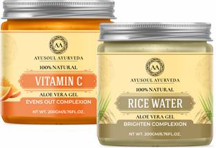 Ayusoul Ayurveda Aloevera Gel with Vitamin C Ext. & Rice Water Extract Gel Pack of 2