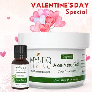 Mystiq Living Aloe Vera Gel Raw (220gm) and Tea Tree Oil (15ml) - Acne Scars, Skin & Hair Treatment