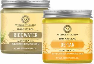 Ayusoul Ayurveda Aloevera Gel with Rice Water Ext. & Detan Gel Pack of 2
