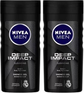 Nivea Men Deep Impact, Combo Body Wash for Body, Face & Hair, with Microfine Clay for Men