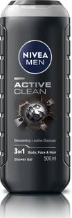 Nivea Men Active Clean Body Wash for Body, Face & Hair, Active Charcoal Cleanser for Men
