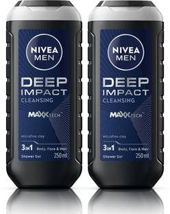 Nivea Men Deep Impact, Combo Body Wash for Body, Face & Hair, with Microfine Clay for Men